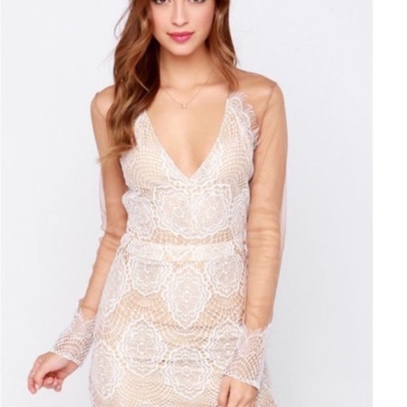 Luxxel Nude Mesh White Lace Dress from Revolve - Picture 2 of 6
